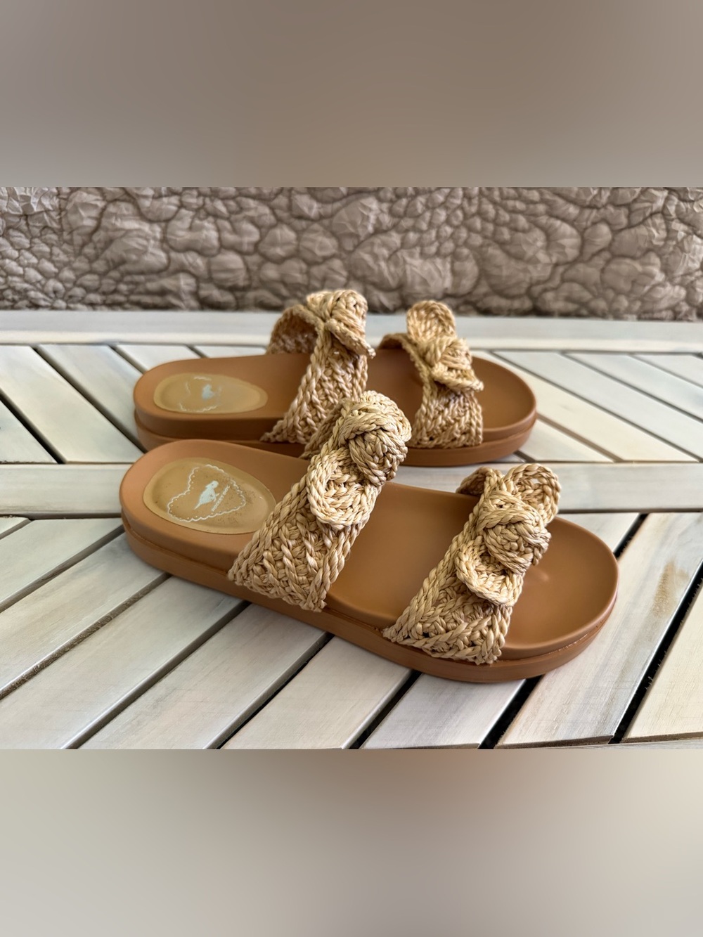 Rocket Dog Beige Woven Knot Slide Sandals